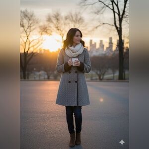 Cleo Petite Wool Blend Basketweave Coat | Grey & Black | Size 12